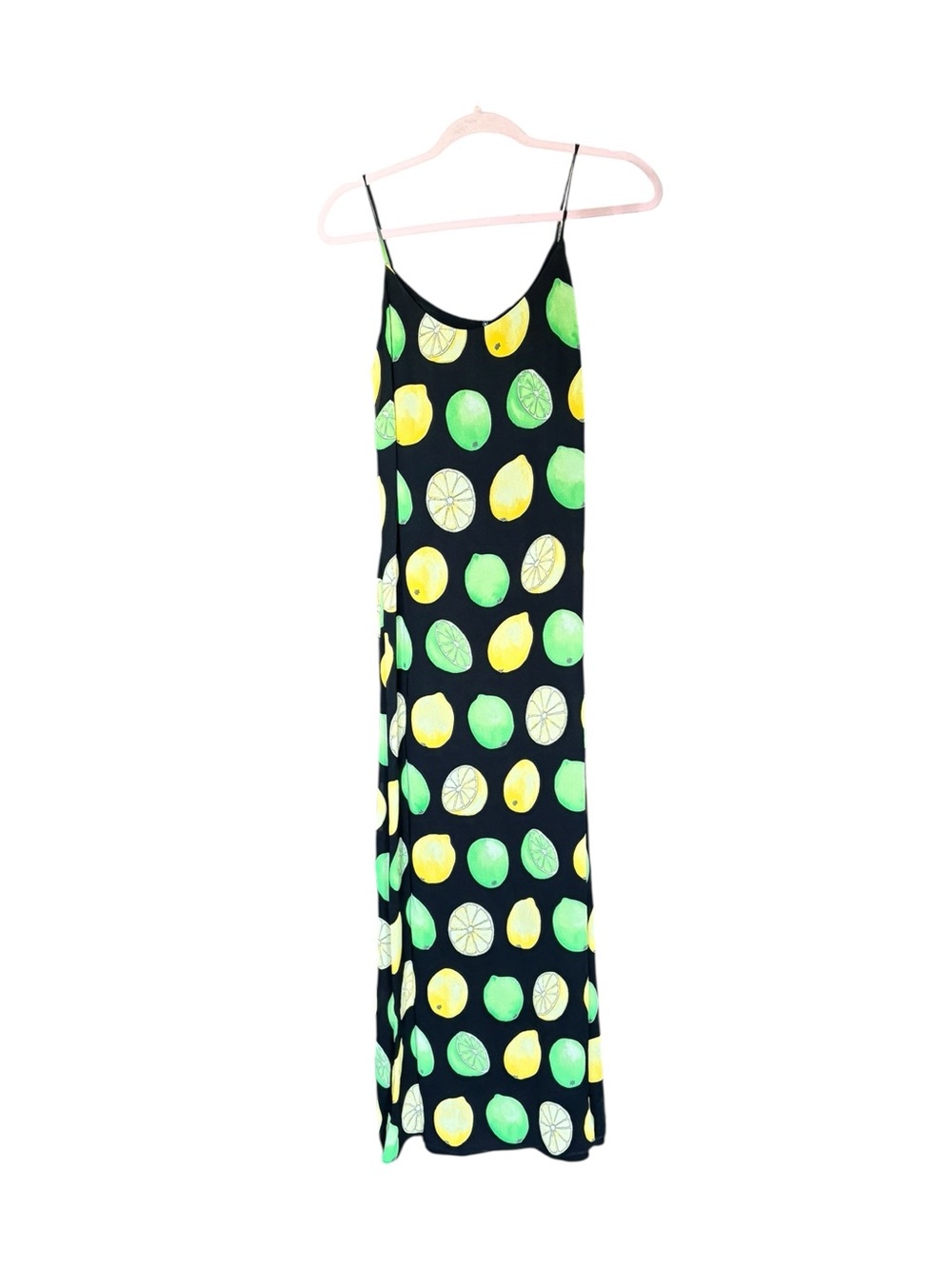Vintage Tessuto Lemon Lime Fruit Maxi Slip Dress M 100% Rayon Made USA